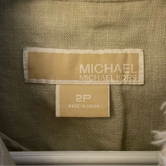 Michael Kors Light Tan Linen Utility Jacket Pleated Ruffle Back – Size 2P  EUC - Picture 6 of 15